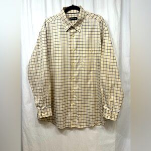Orvis Button Down Shirt Mens Size XL Plaid Yellow Blue 100% Cotton